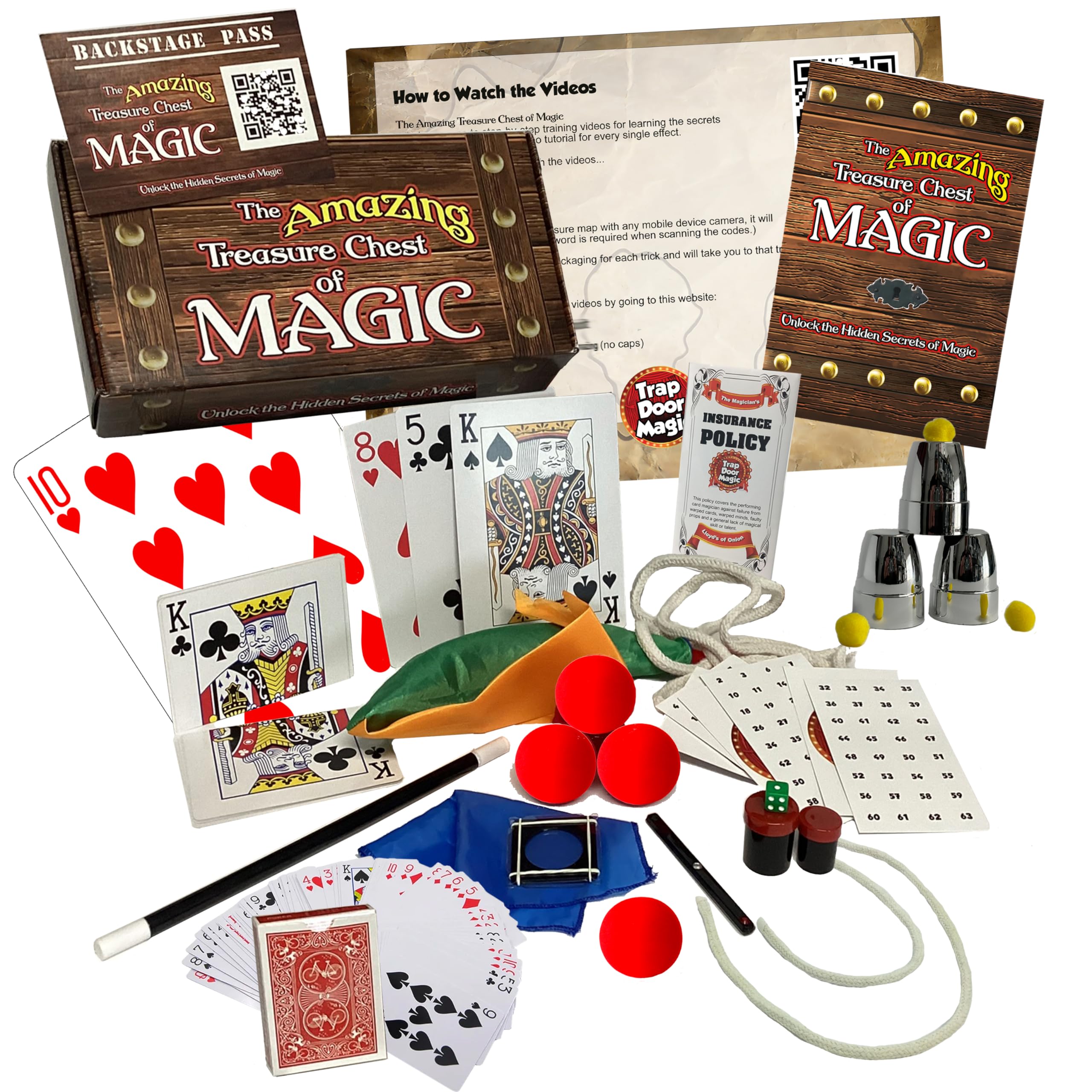 Trap Door Magic treasure chest cover opens to reveal ready-to-learn magic props