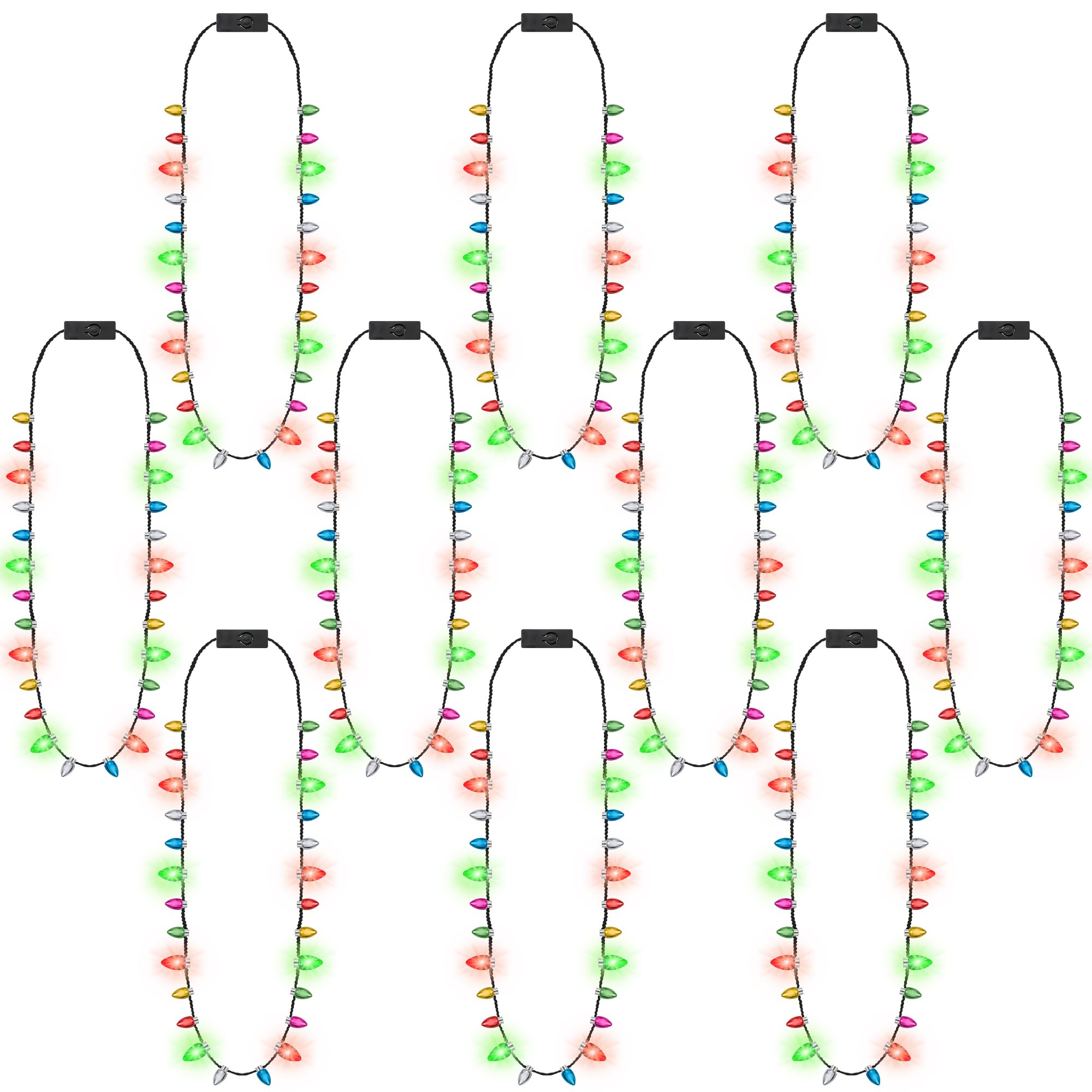 Traplace 10pcs Christmas necklace pack with multicolor LEDs for festive wear.