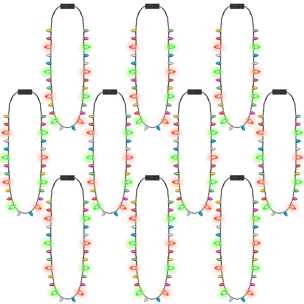 Traplace 10pcs Christmas necklace pack with multicolor LEDs for festive wear.