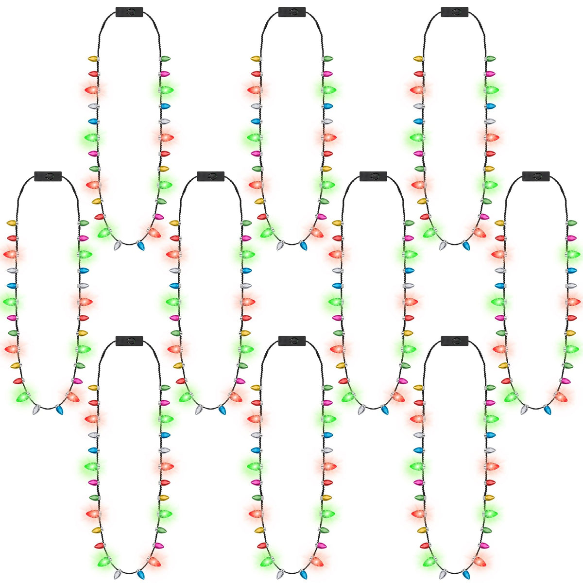 Traplace 10pcs Christmas necklace pack with multicolor LEDs for festive wear.