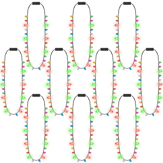Traplace 10pcs Christmas necklace pack with multicolor LEDs for festive wear.