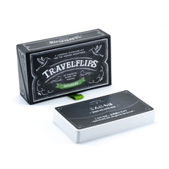 Travelflips Japanese flash cards in a durable box for portable study on the go.