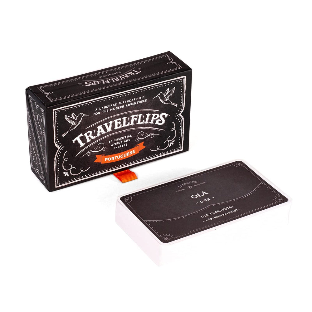 Travelflips Portuguese flash cards cover, a portable learning kit for travelers.