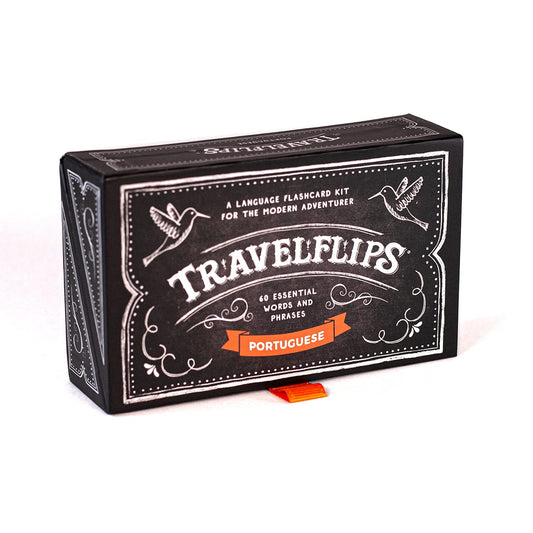 Travelflips Portuguese flash cards in box, durable and ready for daily practice.