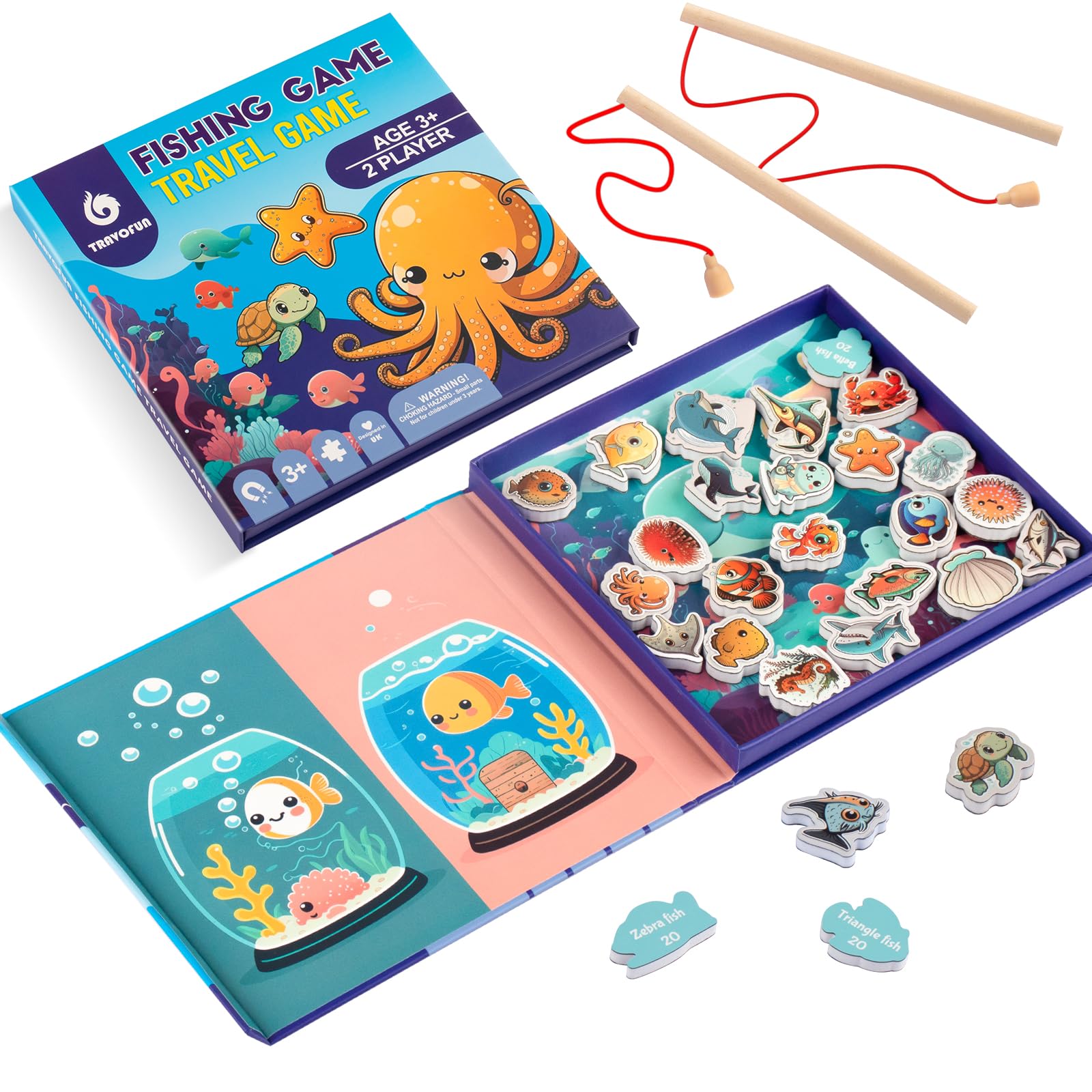 Travofun magnetic fishing game folded book-style for easy travel and compact storage