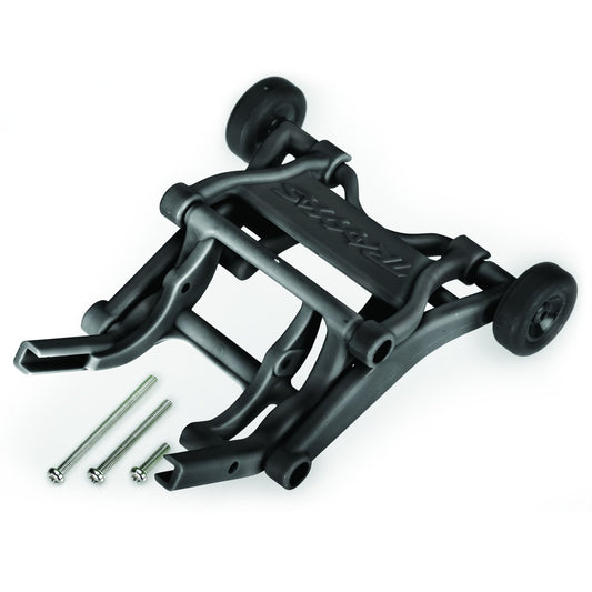Traxxas 3678 wheelie bar assembly, assembled, enhances rear stability for 2WD models.