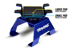 Traxxas 8796 blue RC stand in locked position ensures secure workholding.