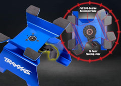 Traxxas 8796 blue RC stand ready for organized storage between sessions.