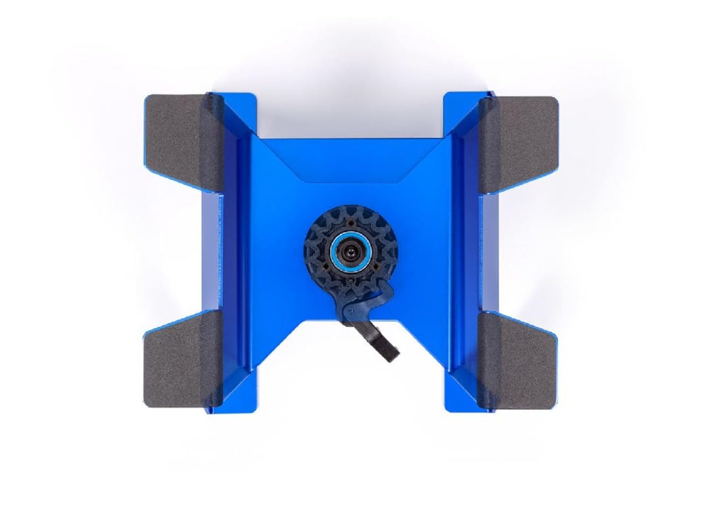 Traxxas blue aluminum stand with clean assembly for X-Truck maintenance