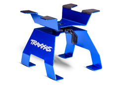 Traxxas blue stand with non-slip pads protects surfaces during maintenance
