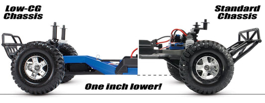 Traxxas Nerf bars and lower chassis in black enhance protection and lower center of gravity.