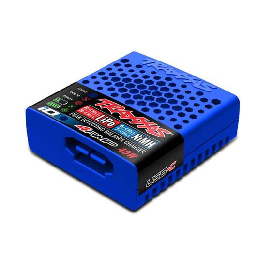 Traxxas USB-C Battery Charger blue with iD auto-identification and LED progress indicator
