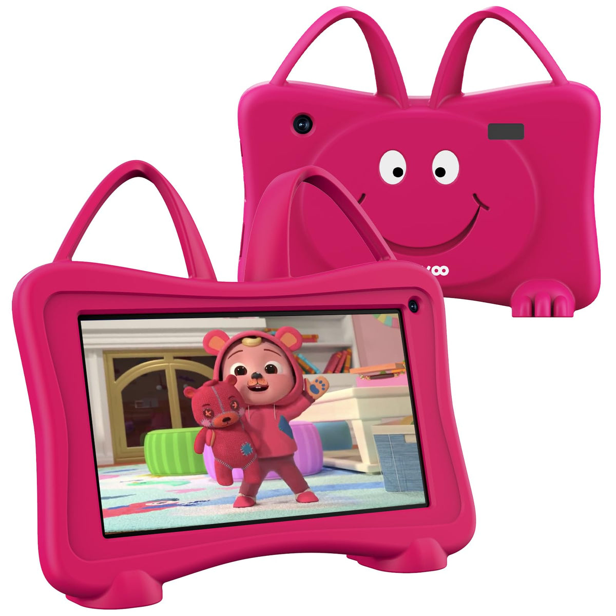 Trayoo Kids Tablet 7 Rose front view showing kid-friendly design for learning and play
