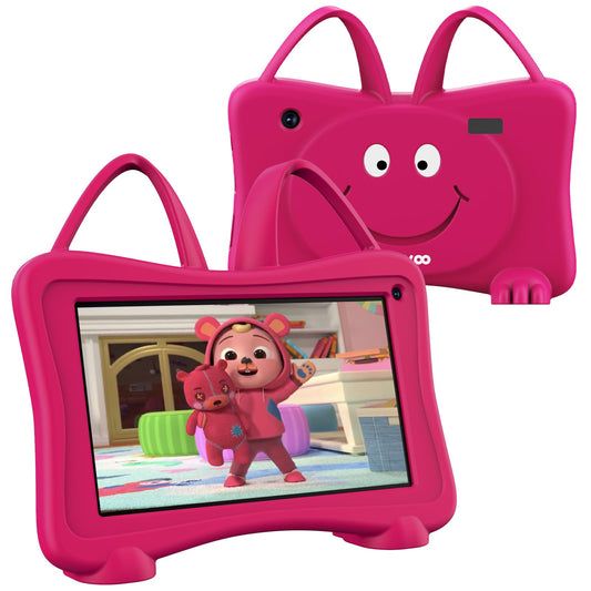 Trayoo Kids Tablet 7 Rose front view showing kid-friendly design for learning and play