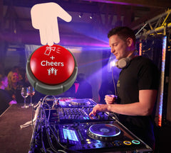 Trebisky airhorn button at a party setup adding energy to the dance floor.