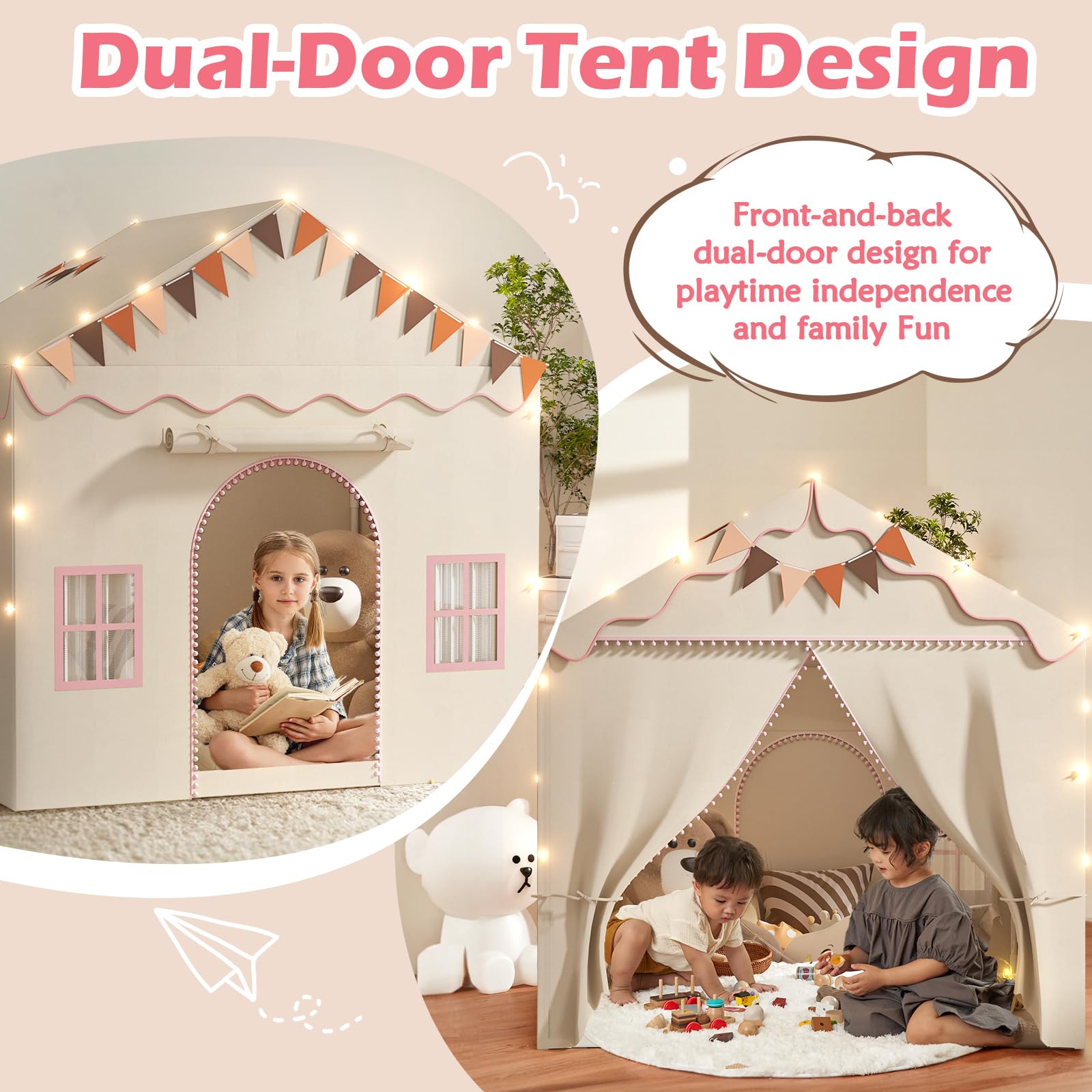 TreeStone play tent with four windows for bright indoor play sessions.
