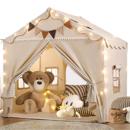 TreeStone Play Tent front view highlighting a roomy space for imaginative play