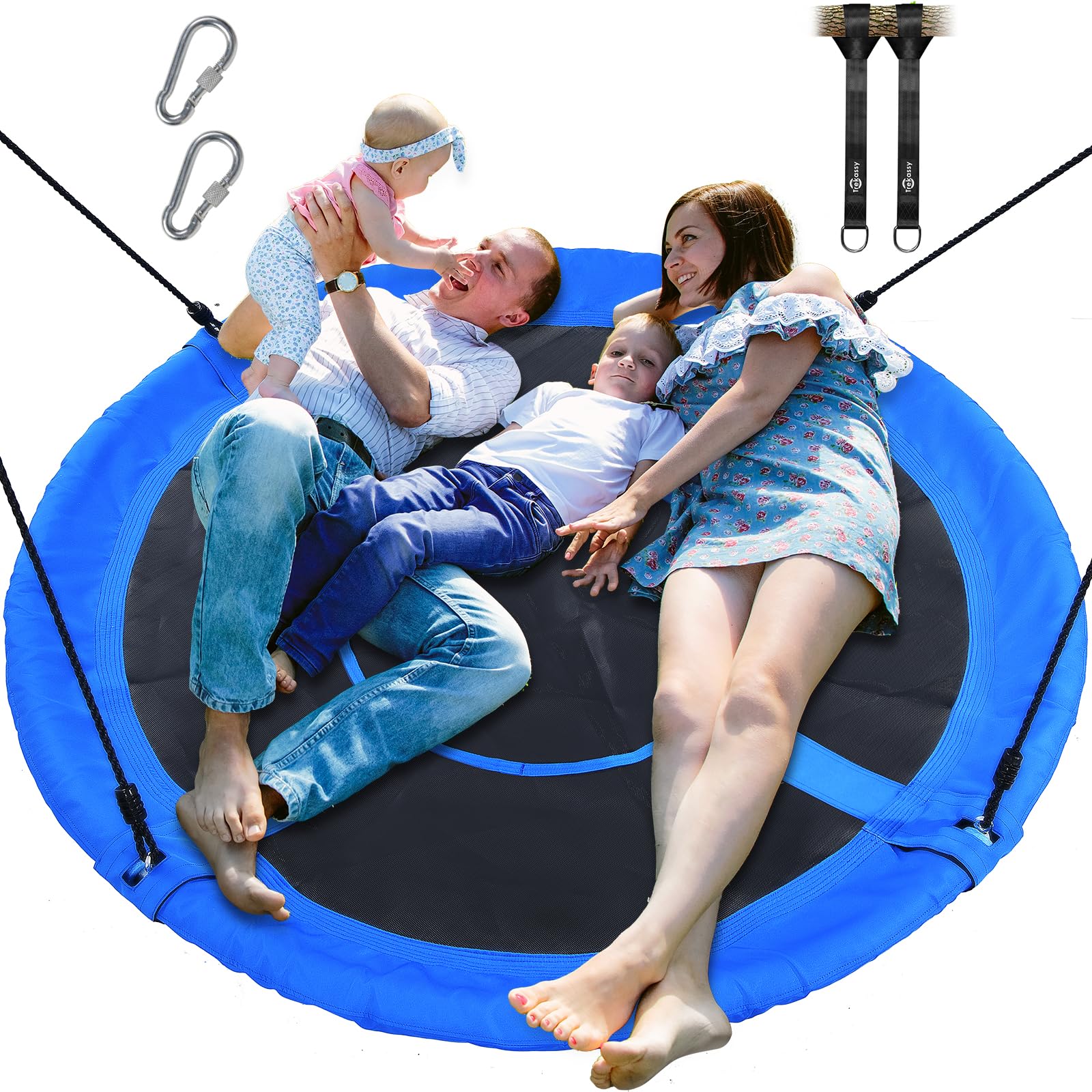Trekassy 60-inch saucer swing seat for kids and adults, delivering comfortable outdoor fun.