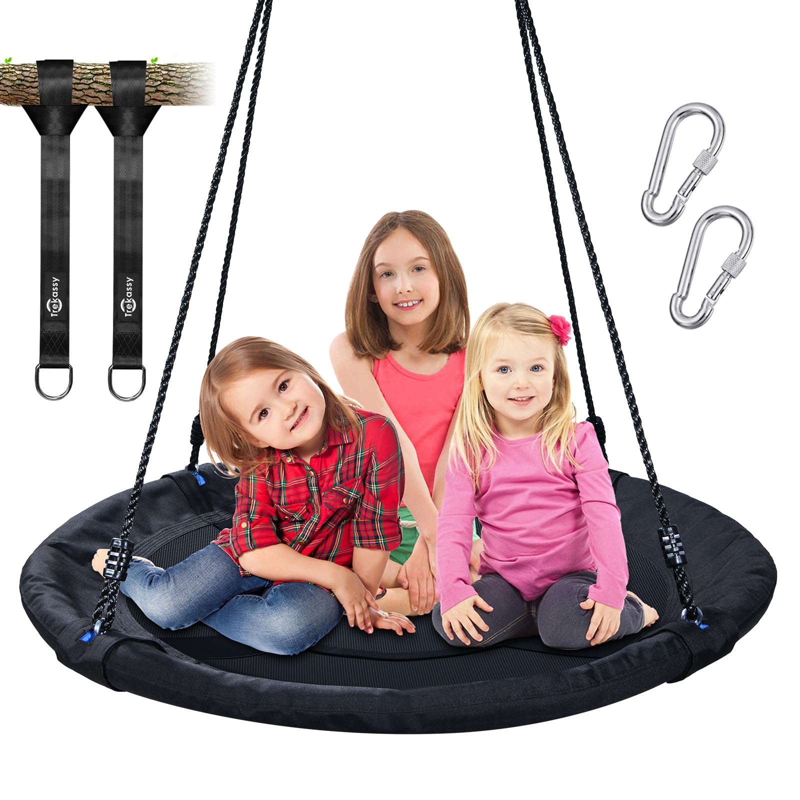 Trekassy 700lb saucer swing frame in yard for family fun