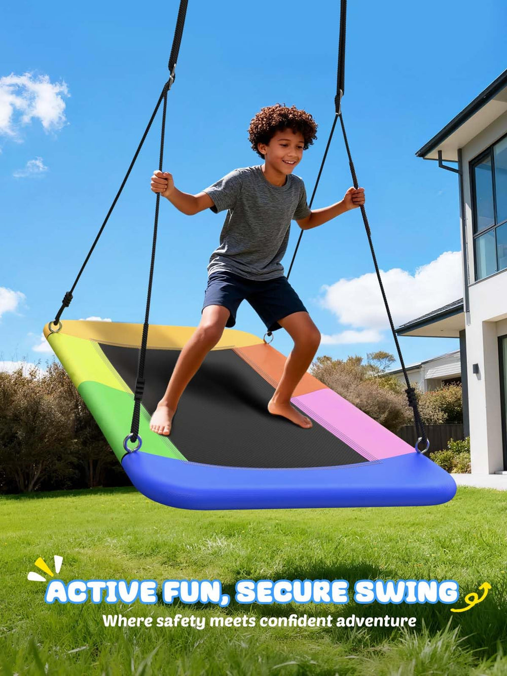 Trekassy flat open-design swing inviting shared play and lounging