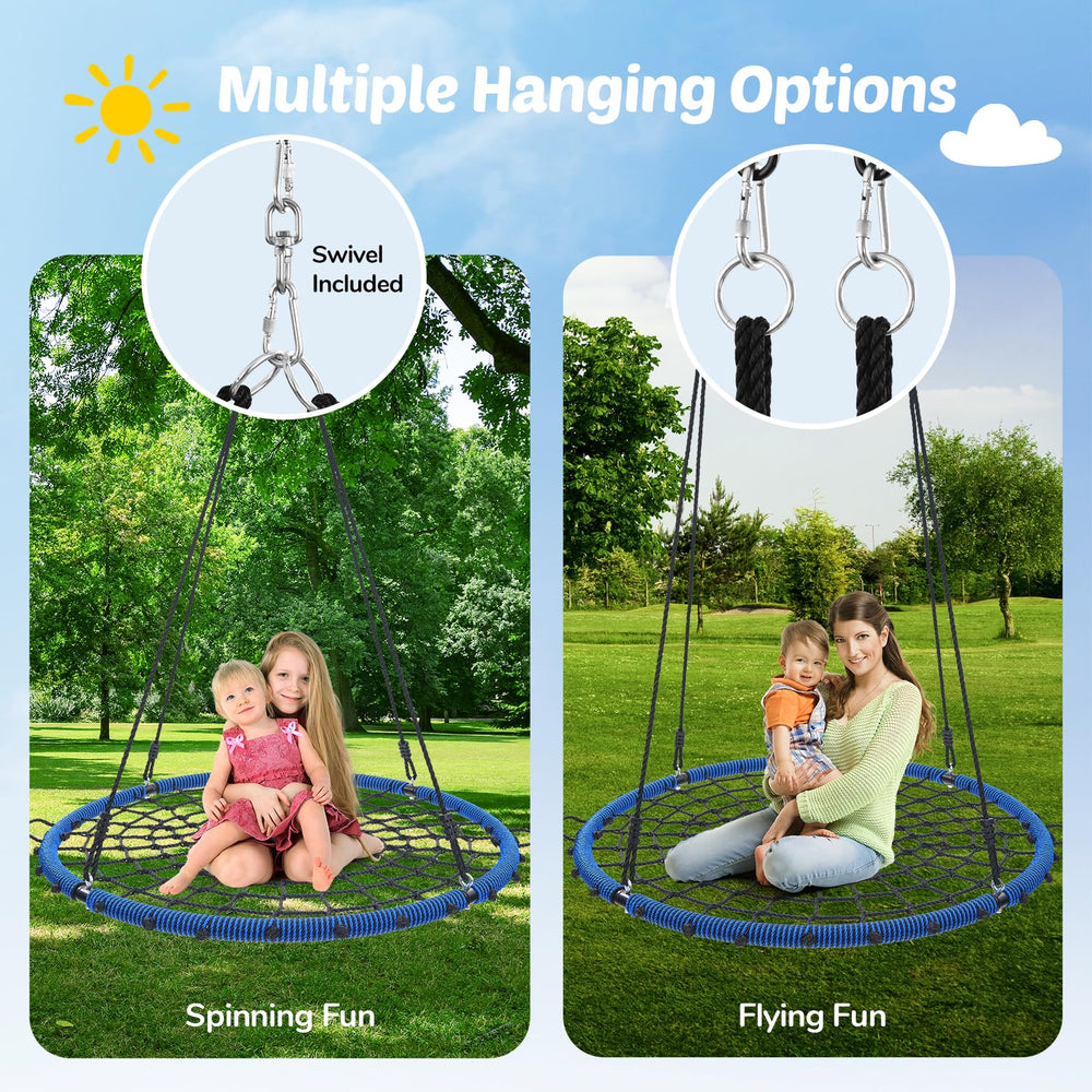Trekassy net swing seat showing durable braided rope and secure fit