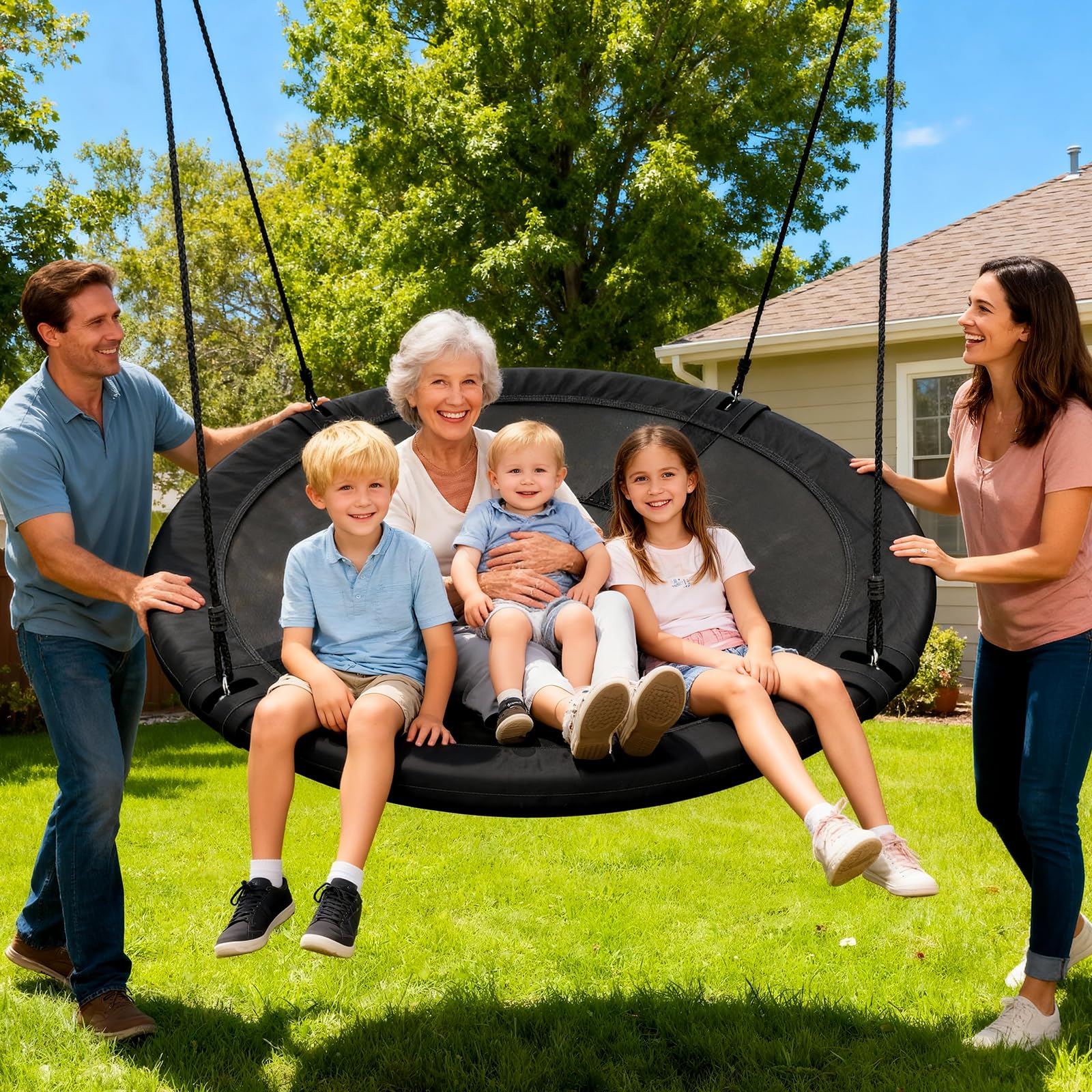 Trekassy saucer swing installed in a backyard playground