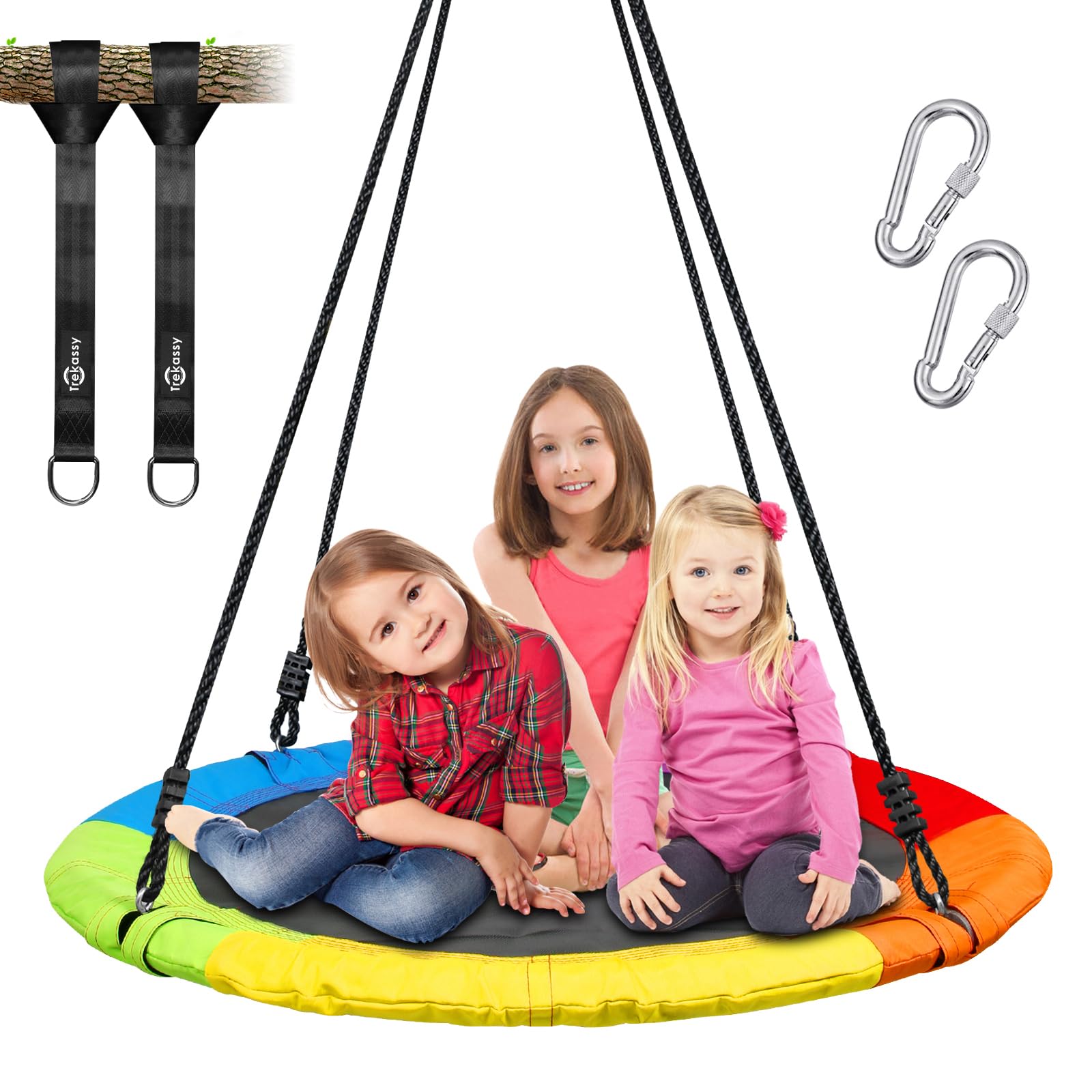 Trekassy 40-inch saucer swing with steel frame for durable outdoor play.