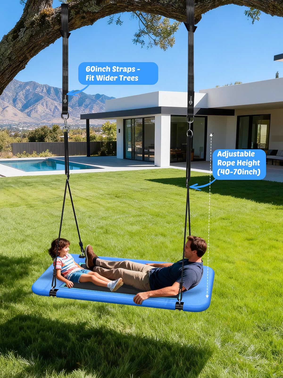 Trekassy two tree straps in use for secure easy mounting