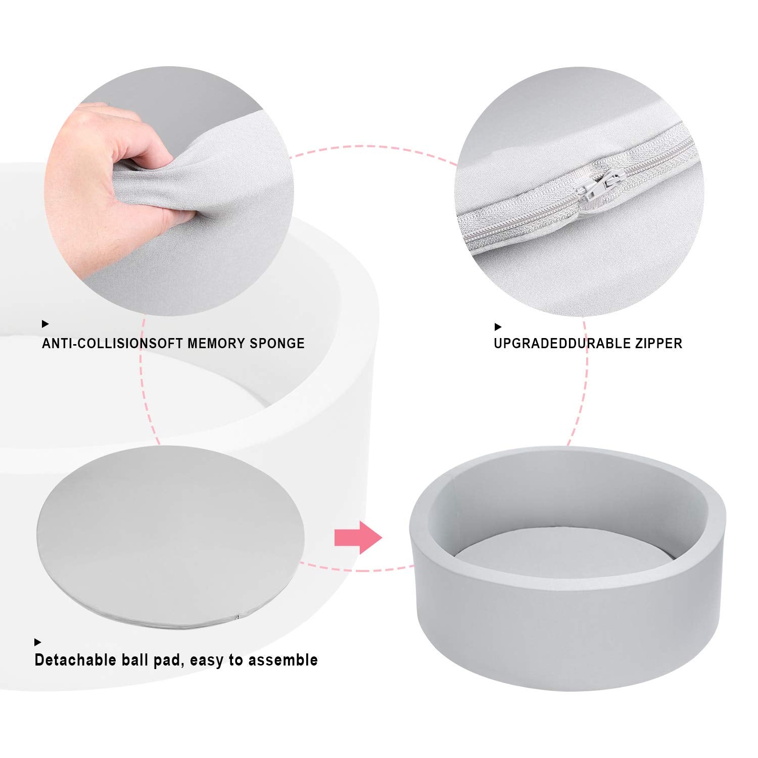 TrendBox 27-inch diameter pit suitable for indoor toddler spaces.