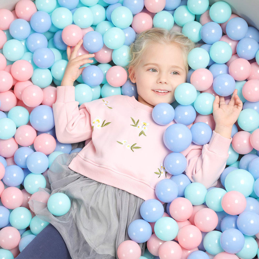 Trendbox macaron ball pit balls 100pcs brighten play areas and encourage grasping skills.