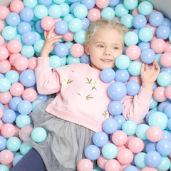 Trendbox macaron ball pit balls 100pcs brighten play areas and encourage grasping skills.