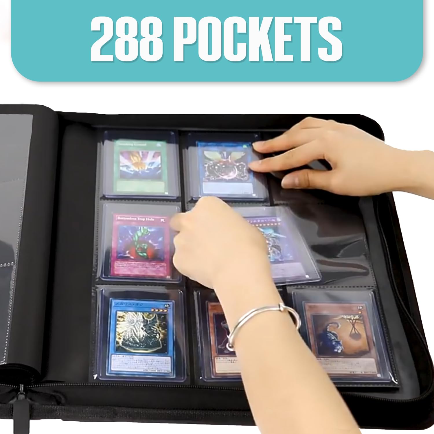 Rigid Trendiphy binder with zipper case protects cards from dust and spills.