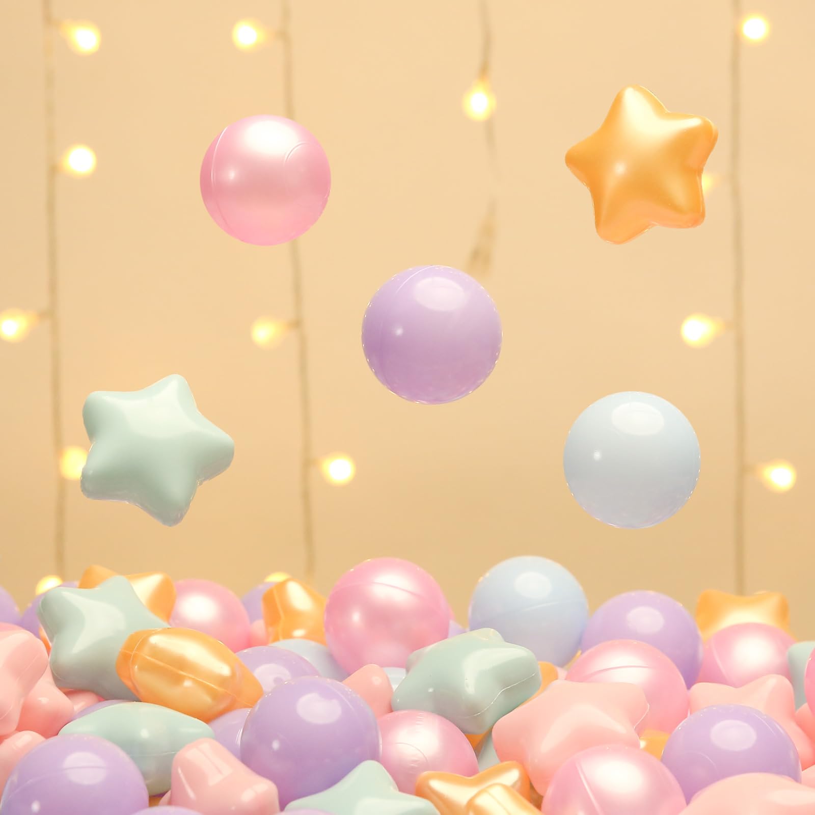 TRENDPLAY kids playing with star balls shows colorful, indoor-safe fun