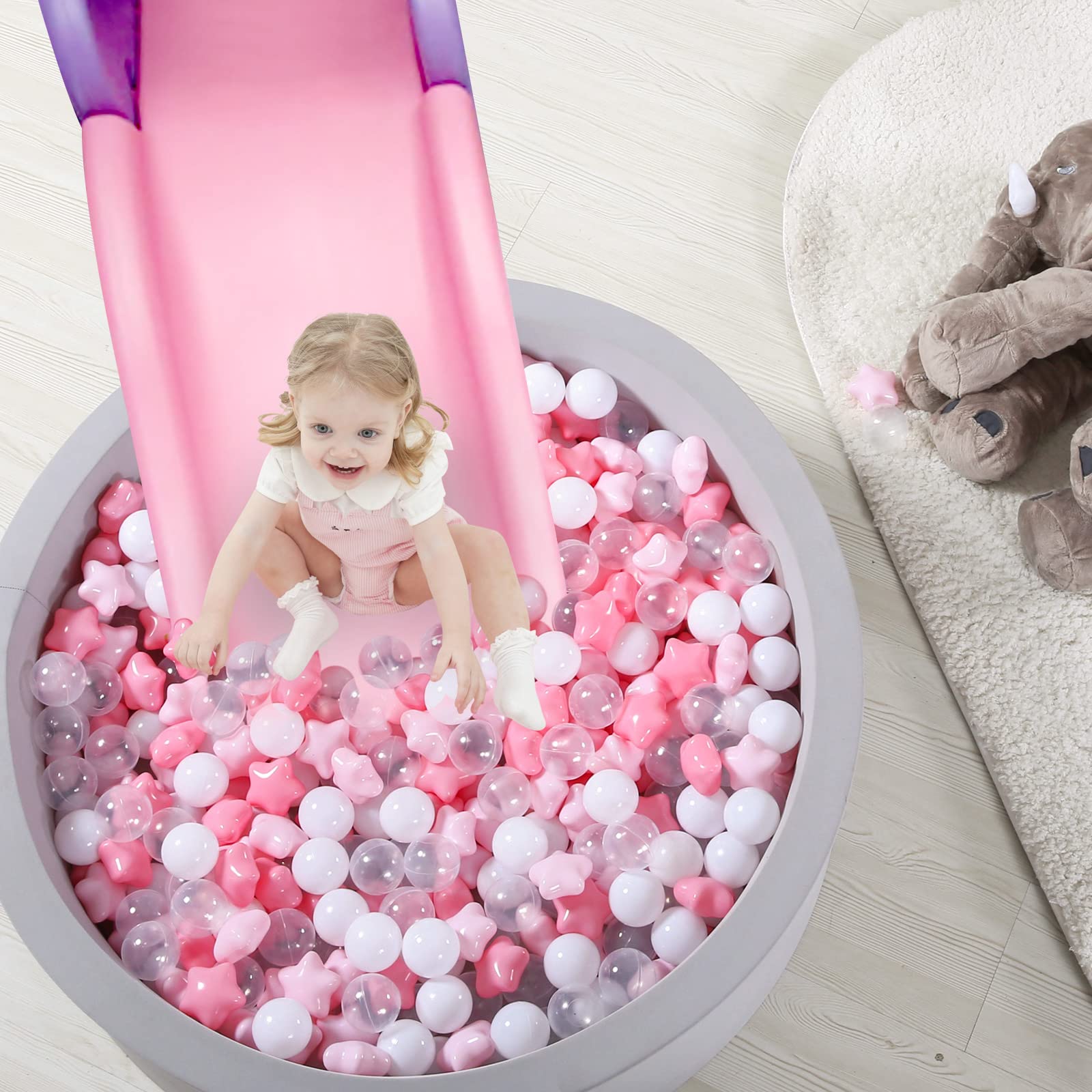 TrendPlay Star Ball Pit Balls shown on the floor create a colorful sensory space.