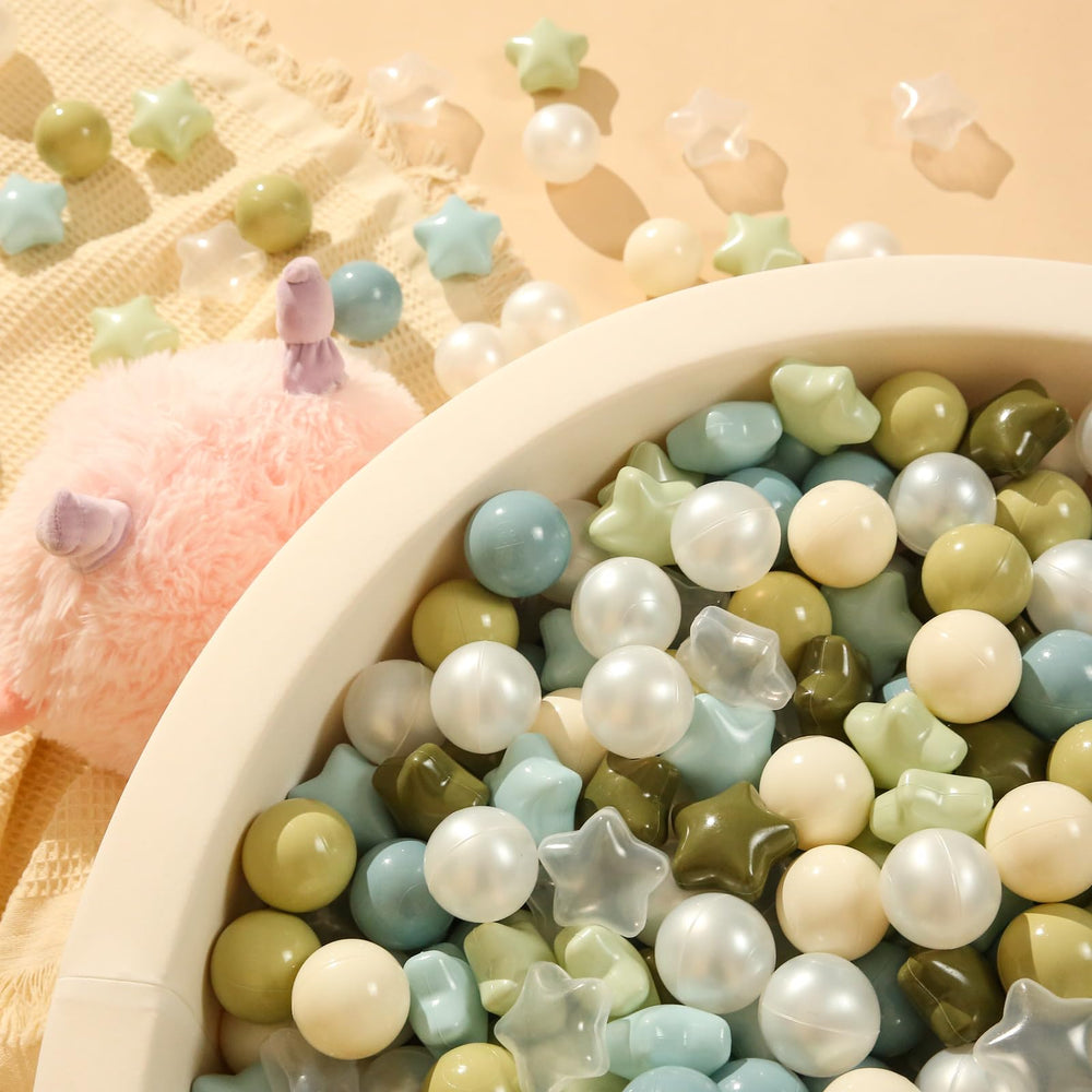 TRENDPLAY Star Ball Pit Balls stored in bag for tidy cleanup.