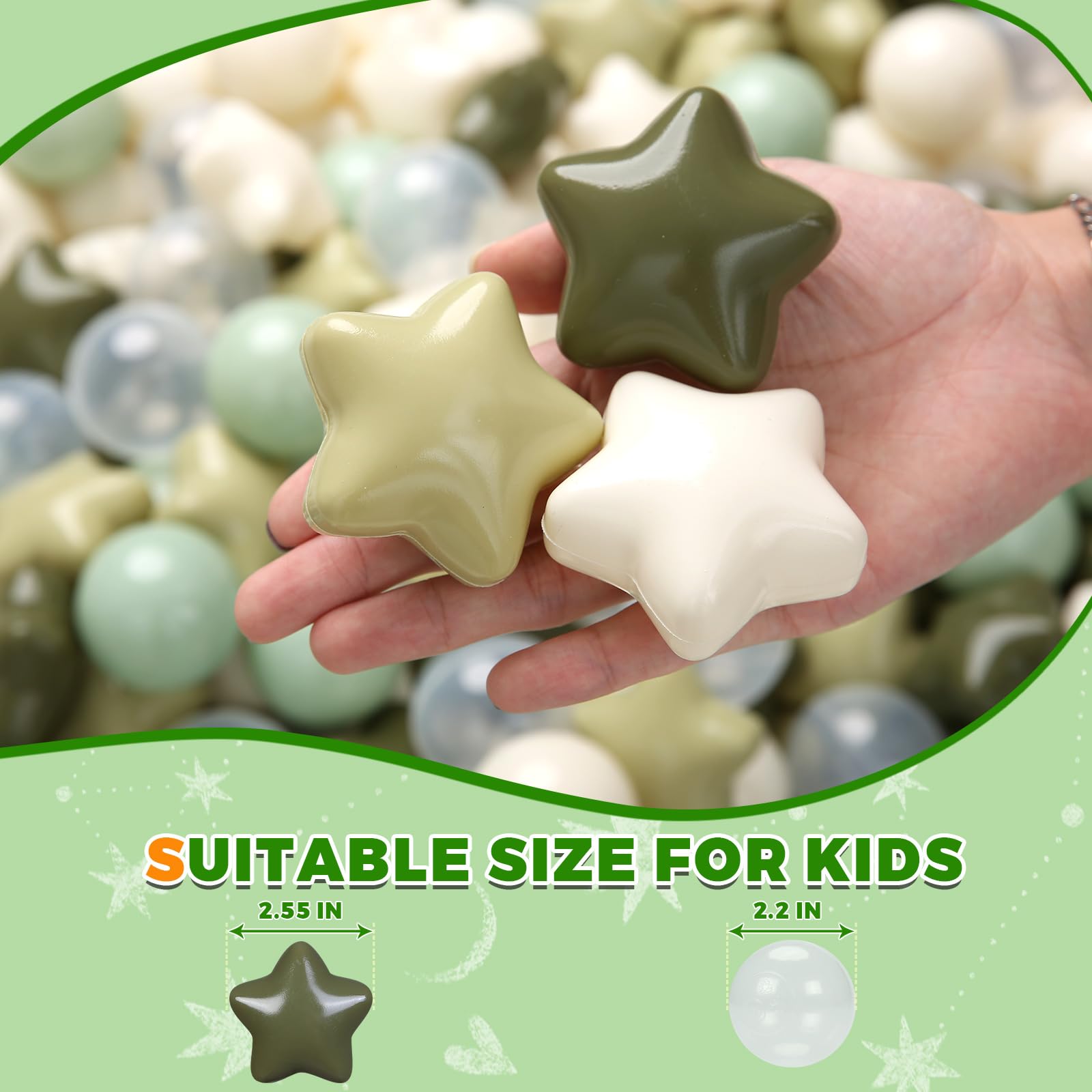 TRENDPLAY star-shape balls pile demonstrates colorful shapes enhancing early color recognition.