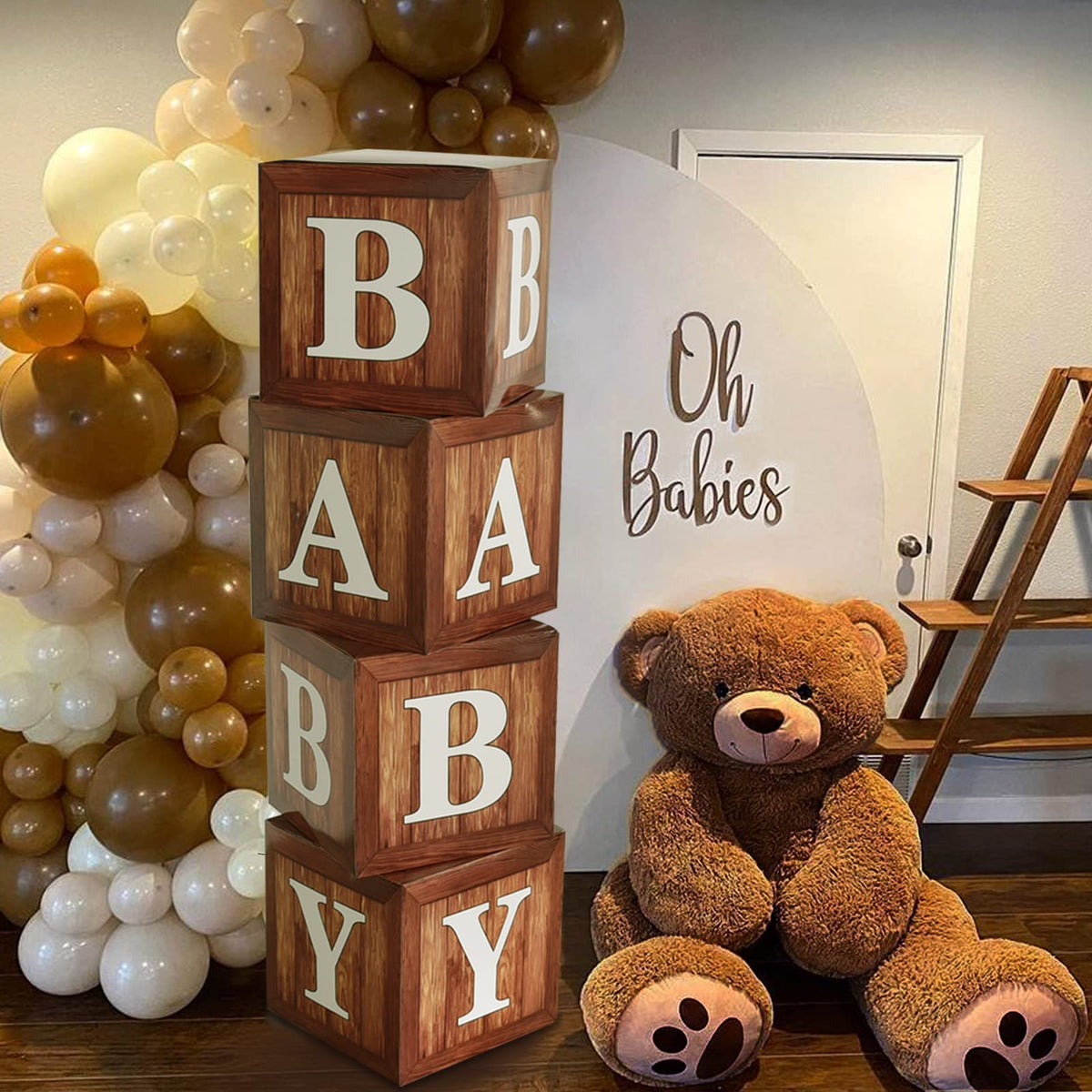 TREWAVE wood grain baby shower boxes create a stylish decor base