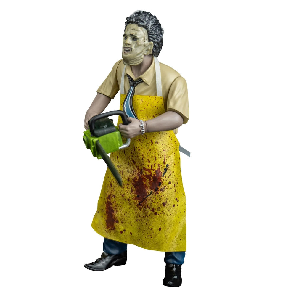 Leatherface killing mask figure with vinyl apron for display and collection