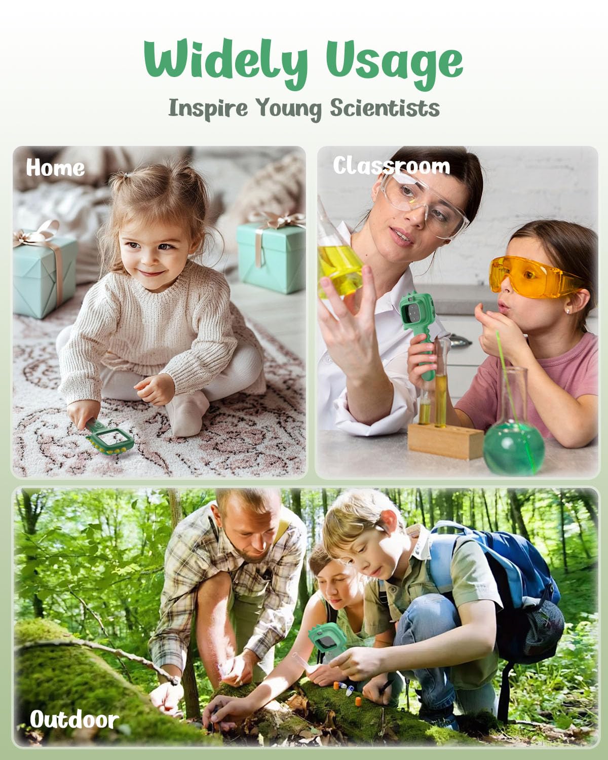 Trigowalt rechargeable battery lasts up to 3.5 hours for family science sessions.