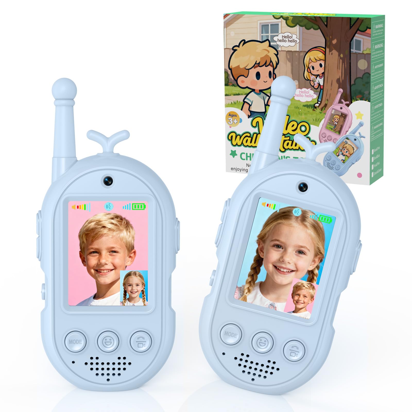 Trigowalt video walkie talkies blue pack front view ideal for seamless indoor outdoor play.
