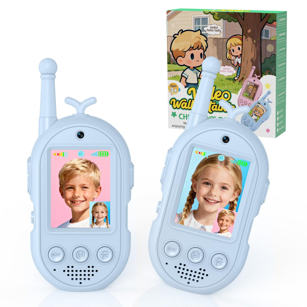Trigowalt video walkie talkies blue pack front view ideal for seamless indoor outdoor play.