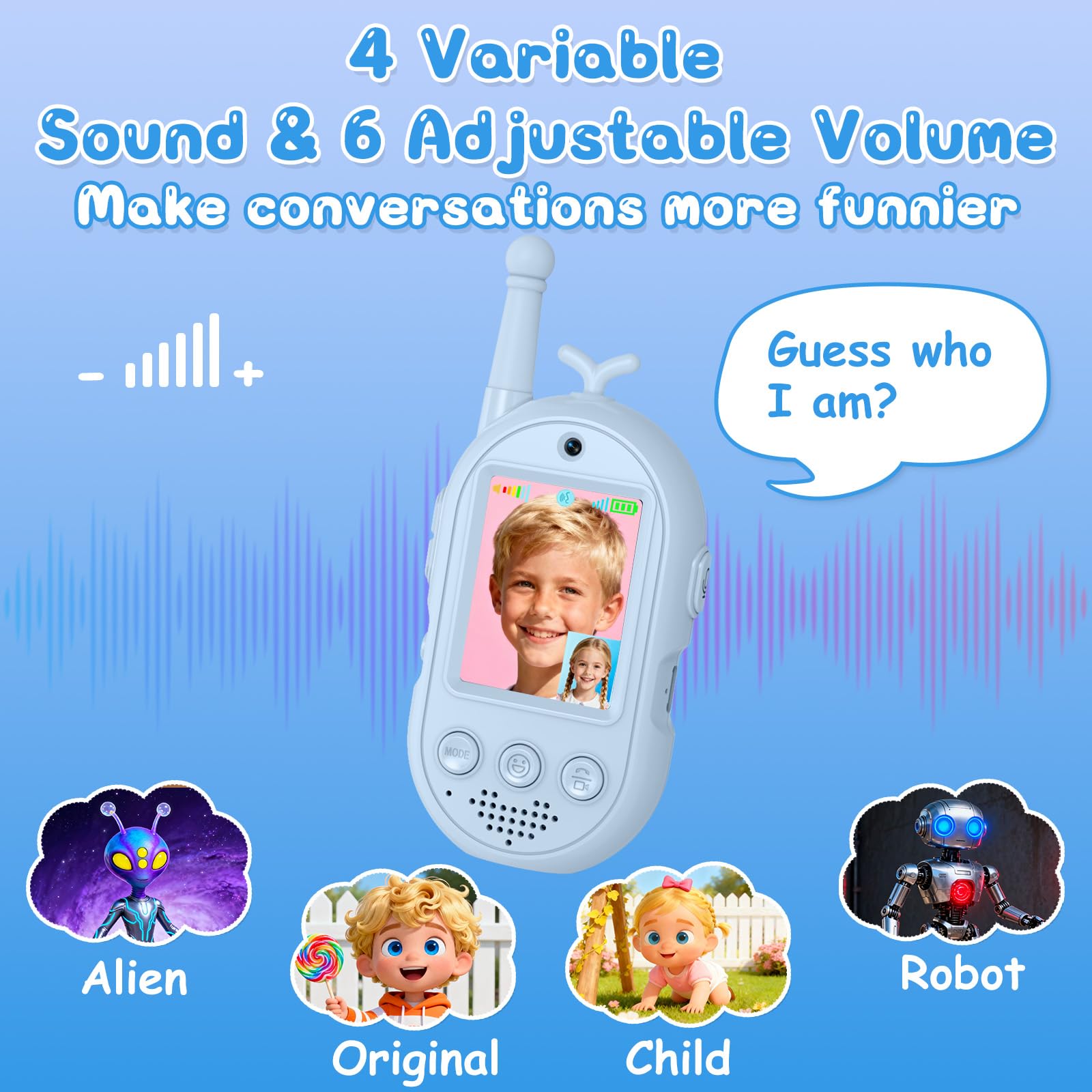 Trigowalt video walkie talkies blue pack USB-C charging scene highlighting quick recharge.