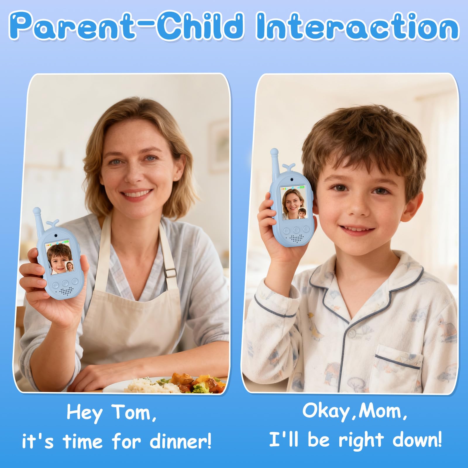 Trigowalt video walkie talkies blue pack video frames close-up for storytelling.