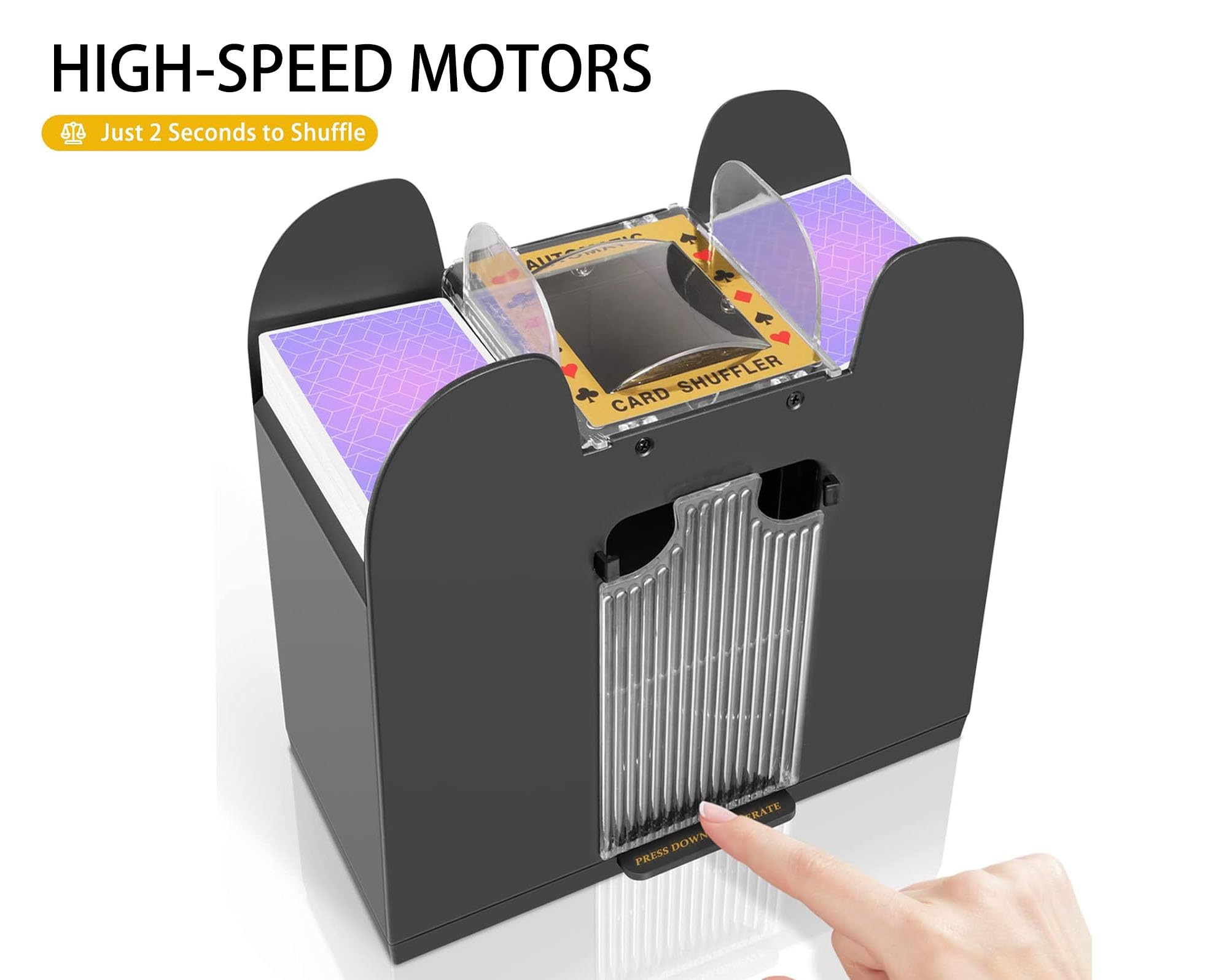 Triplgoat shuffler powered by USB-C for versatile power options.