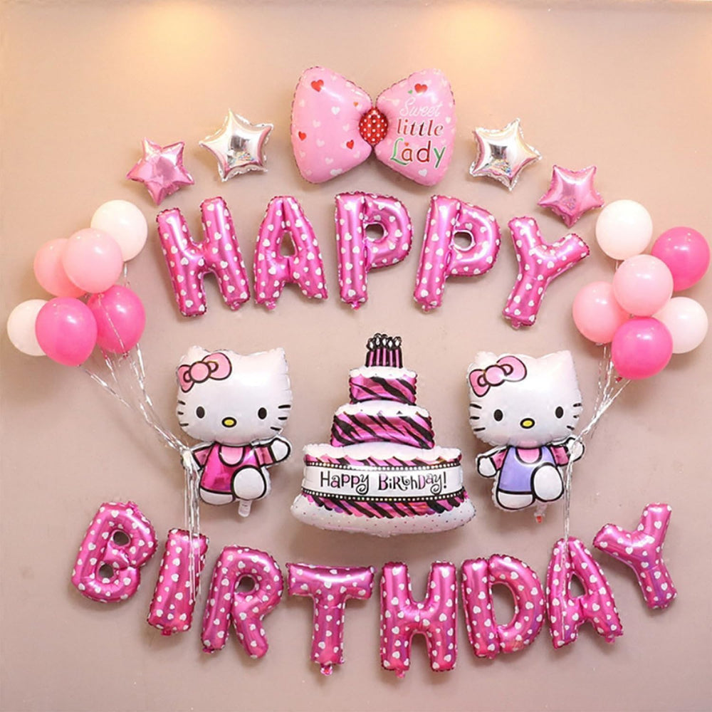 TripPal Kitty birthday banner adds a cheerful pink centerpiece for photos