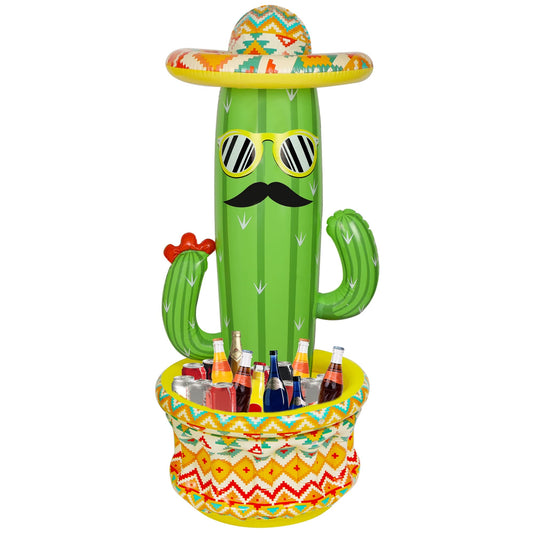 Triumpeek cactus cooler 55-inch with sombrero, ideal for pool parties.