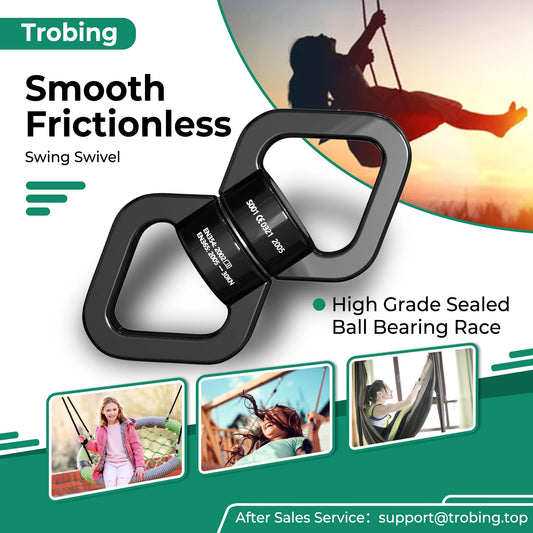 Trobing 360-degree rotator provides effortless hanging accessory for aerial yoga and hammocks.