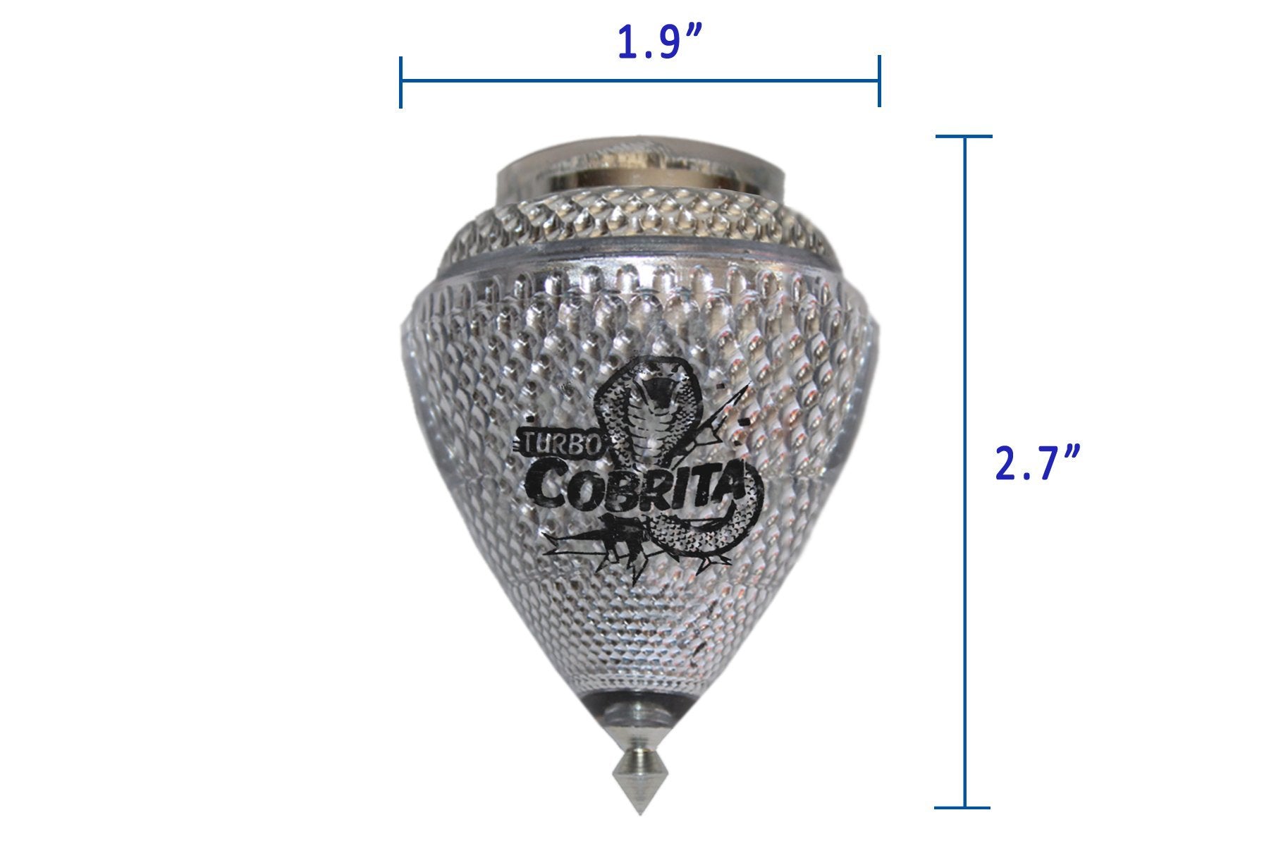 Trompo Cometa Cobrita snake-skin texture adds tactile grip and style.