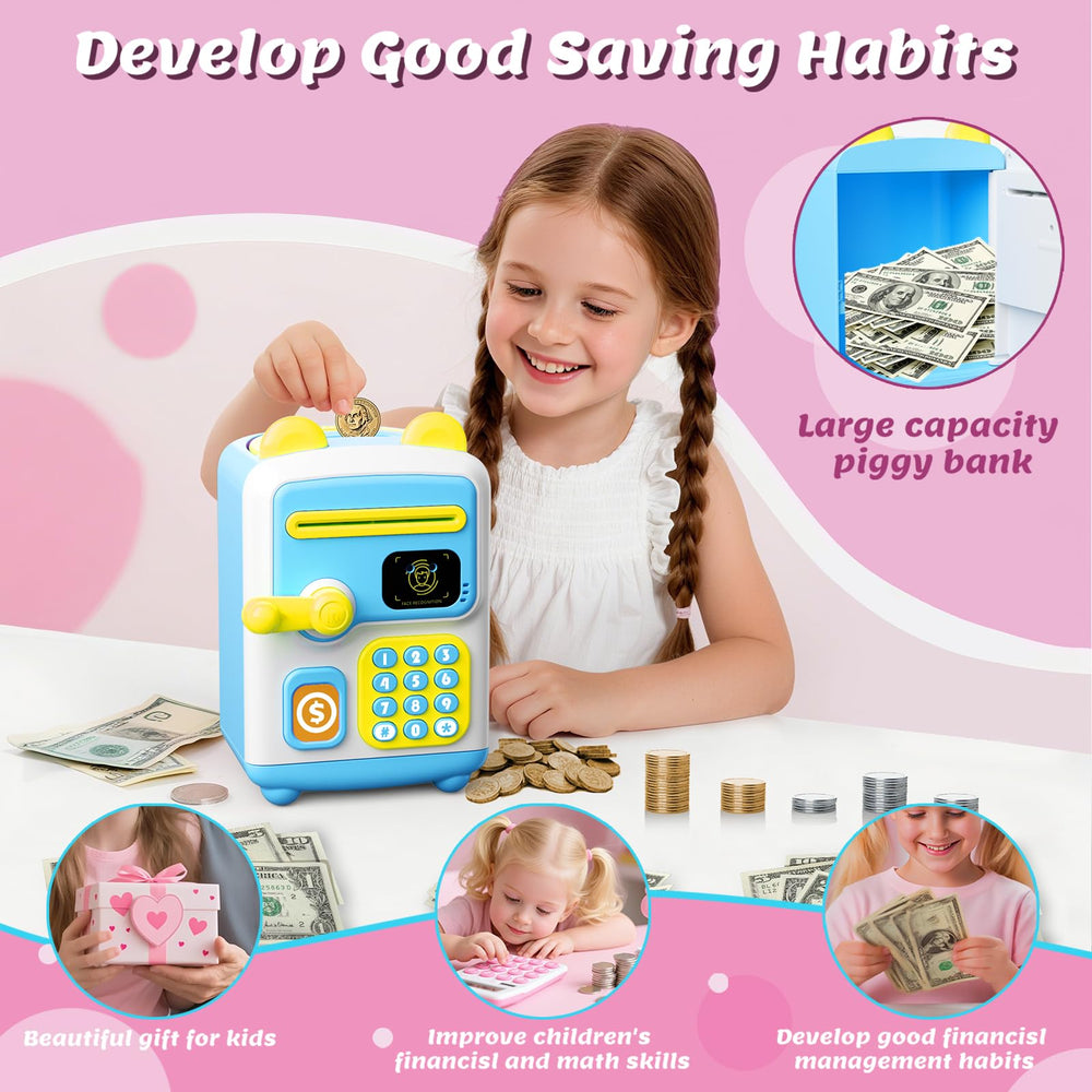 TROTK Piggy Bank deposit slot demonstrates automatic bill scroll for easy deposits.
