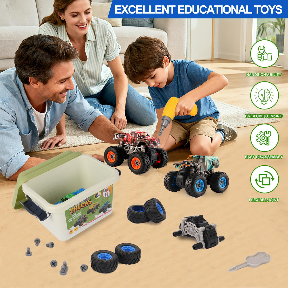 Trovogil monster trucks side view in bright colors for imaginative play.